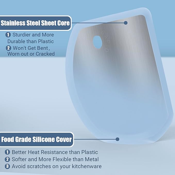 Silicone Dough Scraper with Stainless Steel Sheet, Curved Edge Flexible Bowl Scraper for Baking, Food Grade Silicone Bench Scraper for Sourdough Bread Basket, Set of 2, Blue & Mint Green, SAPID