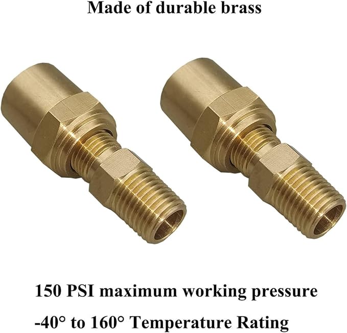 2 Pack Pipe Fitting Adapter of 1/4" NPTF Male x 3/8" Hose ID x 5/8" Hose OD, Pipe Connector Replacement Part, Brass