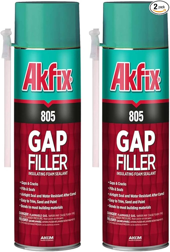 Akfix 805 Gap Filler Expanding Foam Sealant (2x12 Oz.)- Gaps and Cracks Spray Insulation Can, Waterproof Sealant with Straw, Polyurethane Expanding Foam for Window and Door | 12 Oz. 2 Pack