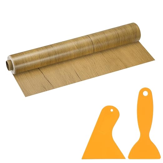 PATIKIL Wood Grain Repair Tape, 16" x 33' Self Adhesive Realistic Wood Tape with Scraper Durable Repair Patch for Furniture Floor Window Door Table DIY Home Decor, Yellow Teak