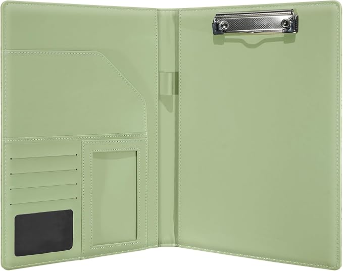 Professional Padfolio with Clipboard, Embossed Faux Leather Portfolio Folder Binder, Legal Pad Holder for A4 Letter Size Notepad, Resume, Organizer for Business Conference for Women Men, Green