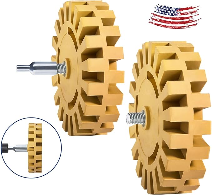 CowboyBOB 2 Pack Decal Remover Eraser Wheel Rubber Eraser Wheel for Drill Removes Car Stripes Vinyl Tapes and Graphics Rubber Eraser Wheel Tool Kit for Cars, RV, Motorcycles Sticker Remover Tool
