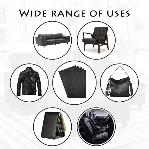 5Pcs 8x12 Inch Black Leather Repair Tape Self-Adhesive Patch for Couch, Sofas, Handbags, Jackets, Furniture, Car Seats