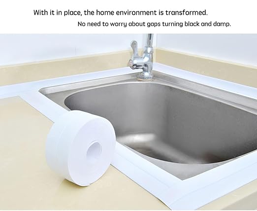 6 Rolls White Caulk Tape, Self Adhesive Waterproof Caulking Sealant Tape for Kitchen, Sink, Bathroom, Bathtub, Toilet Base, Countertop Edge Protector, Wall Floor with Sealing Tools (1.5" x 10.5Ft)