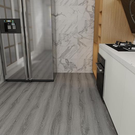 Wood Grain Peel and Stick Floor Tiles – 11.8” Width, Full Roll Length of 118" – Versatile Design for Any Space, Ashline Rustic Self Adhesive Vinyl Flooring, Waterproof and Non-Slip Features
