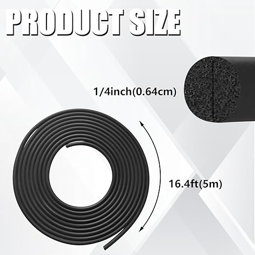 Backer Rod 1/4 Inch, EPDM Rubber Foam Caulk Saver 16.4' Black Weather Strip Seal for Concrete Joints, Wall Cracks, Driveway and Joint Fillers.