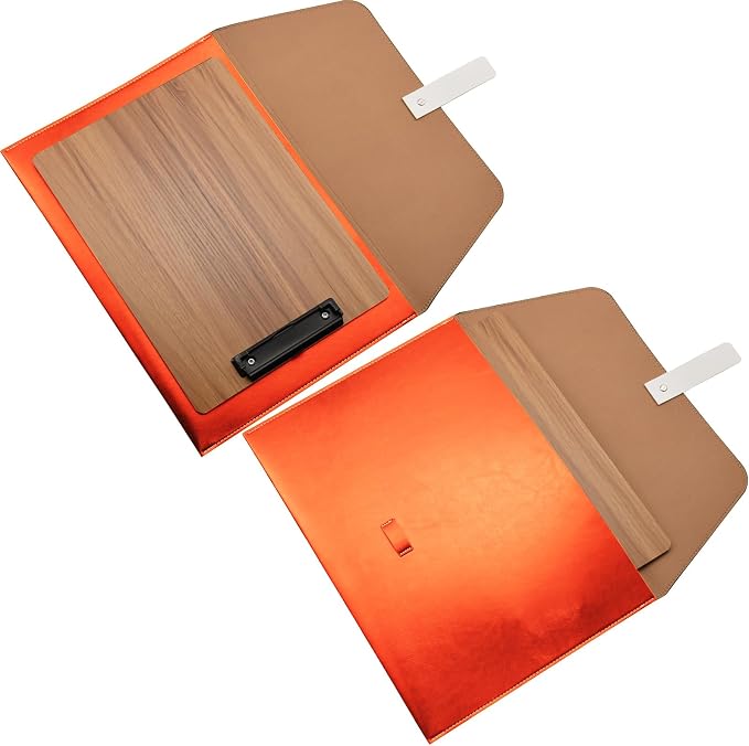 PU Leather A4 File Folder Large Document Holder Waterproof Envelope Folder Case with Handmade Closure (Orange)