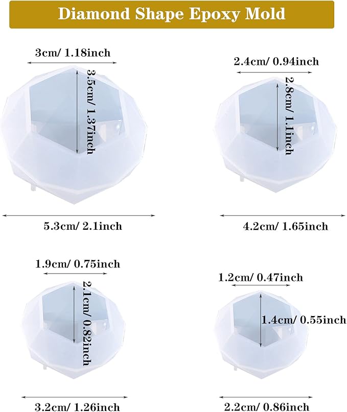 6 PCS 3D Diamond Gem Silicone Molds - Clear Diamond Molds for Making Clay, Resin, Epoxy Crafting Projects