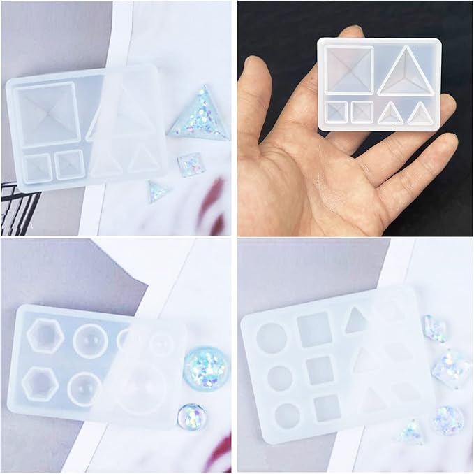 Yayatty Geometry Silicone Molds for Resin Casting, Cabochon Gem Silicone Molds Triangle Hexagon Mould for Resin Epoxy for Earring Pendant Necklace Jewelry Making