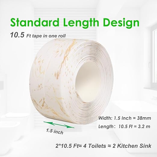Kitchen & Bath Tape Caulk Strip 10.5 Ft *1.5 Inch Self Adhesive Waterproof Caulking Sealing Tape, Decorative Sealant Trim for Kitchen Sink Toilet Bathroom Shower and Bathtub 2PCS