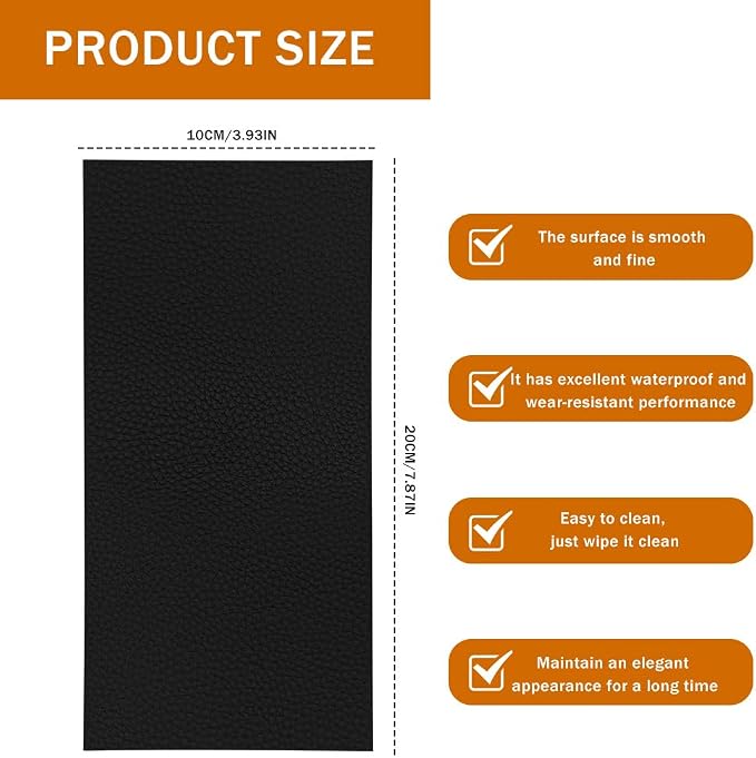 2PCS Vinyl and Leather Repair Kit, Leather Car Seat Repair Kit, 4 x 8 Inch Self Adhesive Waterproof Automotive Seat Patch, Car Fabric Sofa Vinyl Tape for Vehicles, Couches, Furniture (Black)