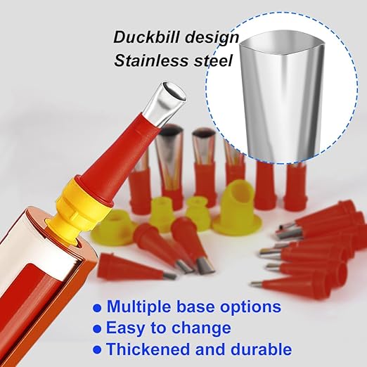 32PCS Universal Integrated Rubber Nozzle Tool Kit Include 18Pcs Caulking Nozzle Tips Reusable Caulking Nozzle Coating with 10 Connector Caulking Guns and 4 Grout Scraper for Bathroom Kitchen Doors