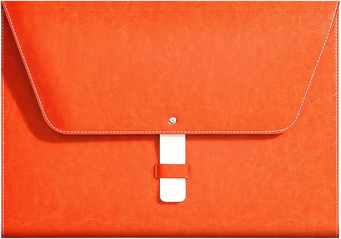 PU Leather A4 File Folder Large Document Holder Waterproof Envelope Folder Case with Handmade Closure (Orange)