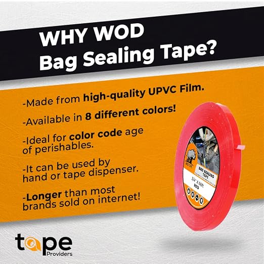 WOD Dark Green Produce Poly Bag Sealing Tape, 1/2 inch x 180 yds. for Packaging and Sealing of Meat, Gifts, or Ice Bags BSTC24PVC