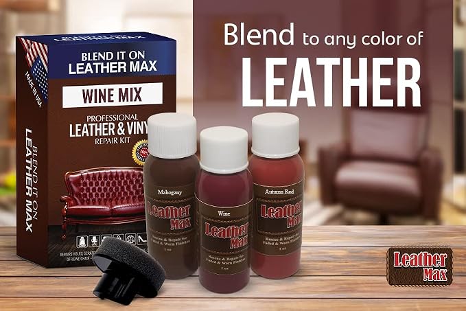 Leather Max Wine Mix Vinyl and Leather Repair Kit - for Your Furniture, Jacket, Sofa, Car Seat, Boots, Easy Instructions to Match Colors, Restore Any Material No Mixing Chart Needed