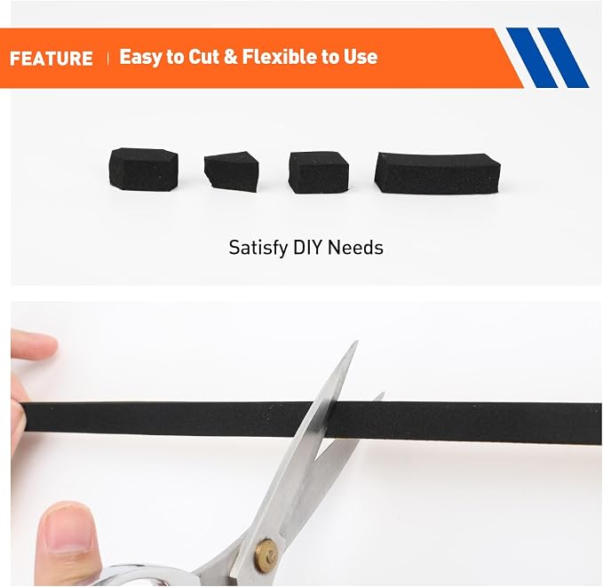 MAGZO Weather Stripping Door Seal, 3/8 Inch Wide X 1/4 Inch Thick Adhesive Foam Tape Soundproof Weatherstripping for Windows, 2 Rolls Total 26FT Black
