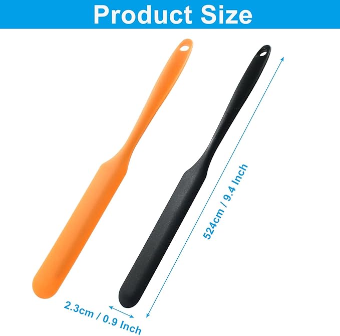 Hitefu 3 Pcs Silicone Jar Spatulas, Non-Stick Scraper Tools for Baking Cake & Spraying Butter Cream (Black, Blue & Orange)