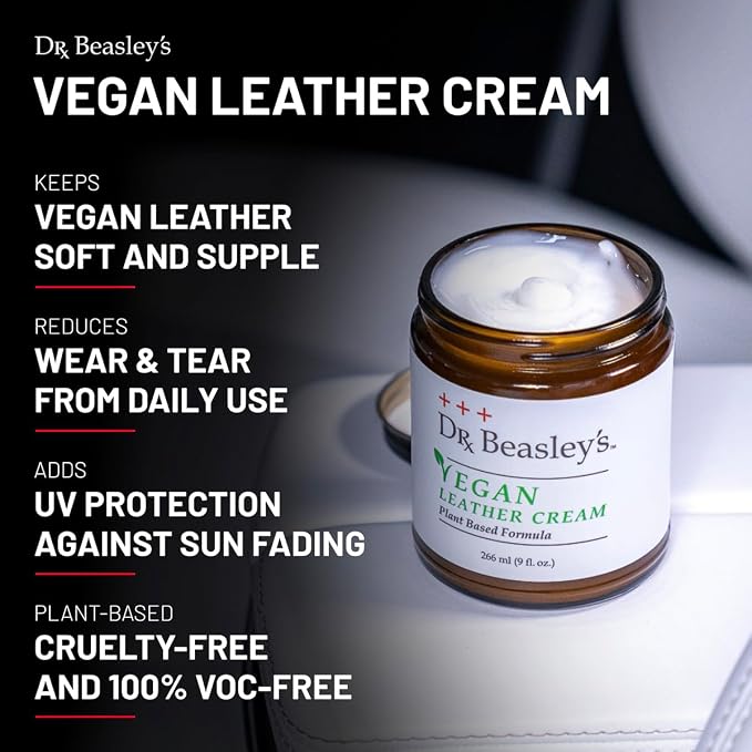Dr. Beasley's Vegan Leather Cream 9 oz - Gentle Plant Based Formula, Conditions, Softens, UV Protection, Promotes Durability & Longer Life