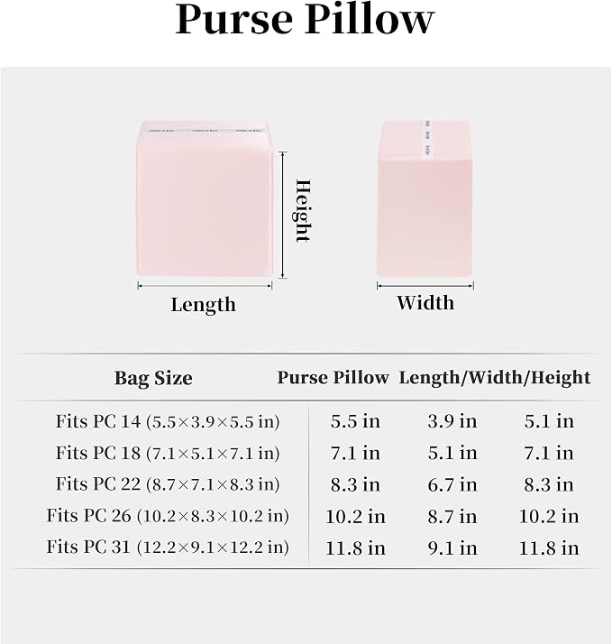Purse Pillow Insert to Keep Shape - Lightweight Memory Foam Insert with Satin Cover for Home Storage & Travel, Multicolor Options, Fits for Picotin 22(Pink, PC22)