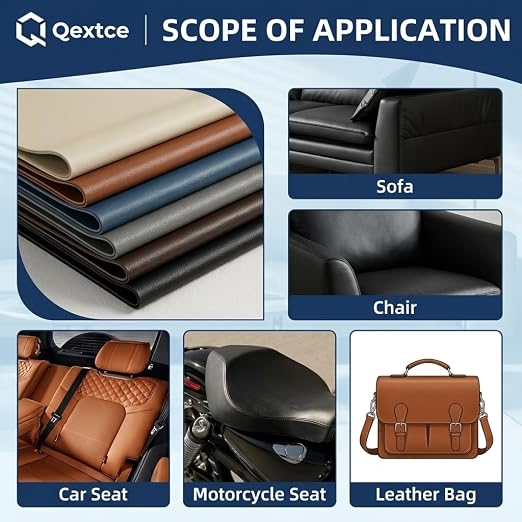 Qextce Leather Repair Patch, Black, 8x100 Inch | Self-Adhesive, Waterproof, Wear Heat Resistant, Vinyl Leather Repair Kit, For Furniture, Car Seat, Sofa, Couch, Luggage