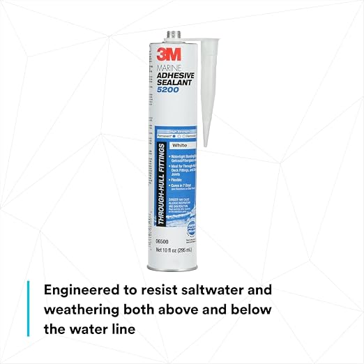 3M Marine Adhesive Sealant 5200 (06500) Permanent Bonding & Sealing for Boats & RVs Above & Below the Waterline Waterproof Repair, White, 10 fl oz Cartridge (Pack of 12)