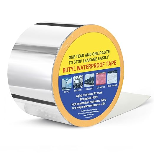Pangda 2" x 50ft Butyl Tape, Sealant Tapes, 0.6mm Thick Aluminum Flashing Tapes, Heavy Duty Metal Roof Patch, Waterproof Silver Butyl Rubber Tape for Rv, Shed, Water Tank Leak Repair