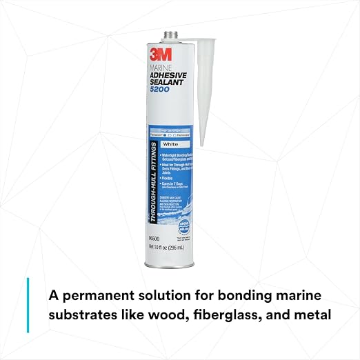 3M Marine Adhesive Sealant 5200 (06500) Permanent Bonding & Sealing for Boats & RVs Above & Below the Waterline Waterproof Repair, White, 10 fl oz Cartridge (Pack of 12)