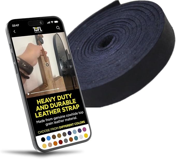 TOFL Genuine Leather Strap | Top Grain Cowhide Strip – Navy Blue | 72" L x 5/8" W x 1/16" Thick | Suede Backing | Leather Craft Supplies | Leatherworking & DIY Repair Projects | 4-5 oz