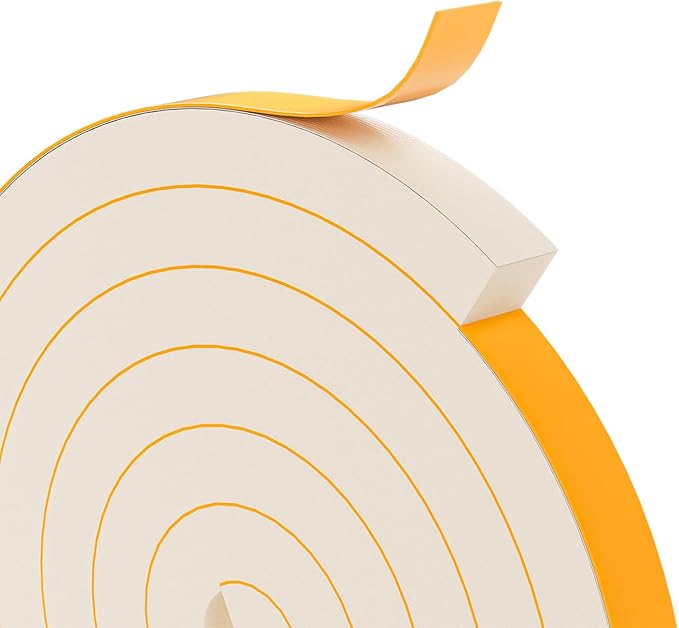 1" x 1" EVA Foam Weather Stripping Tape, 6.5FT Self-Adhesive Foam Seal Strip for Large Door & Window Gaps, White