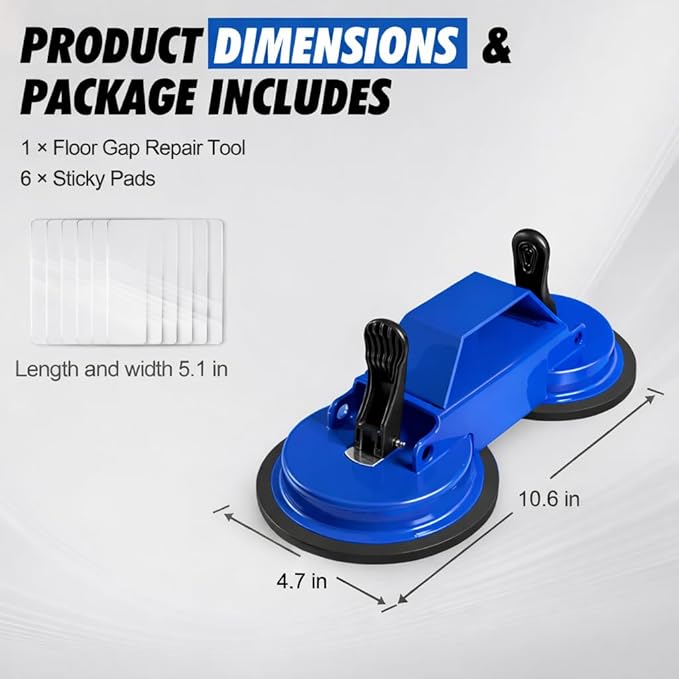 Floor Gap Fixer Tool, 45° Striking Surface Floor Gap Repair Tool with Dual Suction Cup, Made of Iron. with 6pcs Sticky Pads for Fixer Laminate/Vinyl Flooring Tools