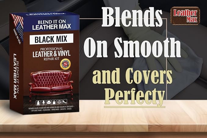 Blend It On Extra Large Black Mix Leather and Vinyl Repair Kit - Now with 6 Ounces for Furniture, Jacket, Sofa, Car Seat, Boots, Easy to Match Colors, Restore Any Material No Mixing Chart Needed