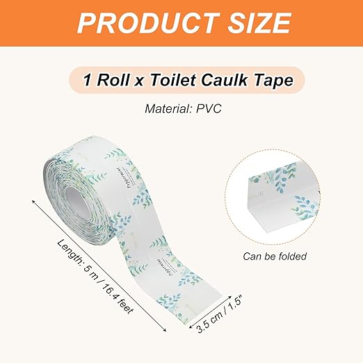 PATIKIL Caulk Tape Waterproof Self Adhesive, PVC Toilet Caulking Sealant Strip Bathtub Caulk Sealing Strip Tape for Bathroom Kitchen Countertop, Palm Leaves (1.5 Inch x 16.4 Ft)