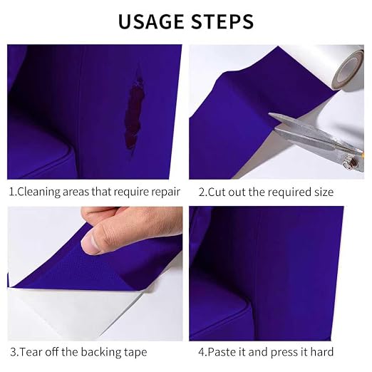 Self Adhesive Leather Repair Patch, 4 x 60 inch Leather Repair Tape, Leather Patches for Furniture, Car Seat,Vinyl Leather Repair Kit for Office Chairs, Couch, Sofa, Luggage (Blue)