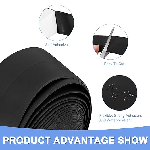 Caulk Tape Sealant Strip - 2 Pack Self-Adhesive Caulking Tape for Kitchen Bathroom Toilet Wall Corner - PVC Bath Sealant Strip - (1.5-inch x 20-ft Black)
