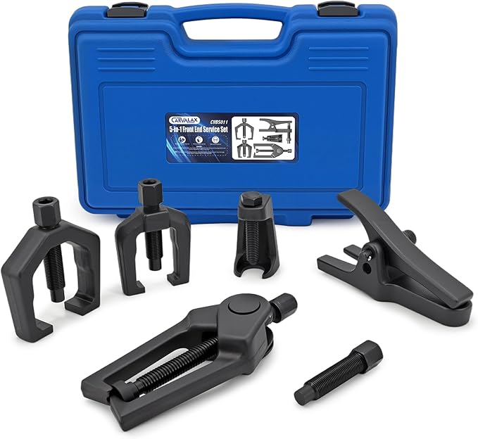CARVALAX 5-in-1 Ball Joint Separator, Front End Service Tool Kit for Tie Rob Removal, Pitman Arm Puller, Cars SUVs Pickup Trucks Automotive Tools w/Storage Case (Black Oxidized)
