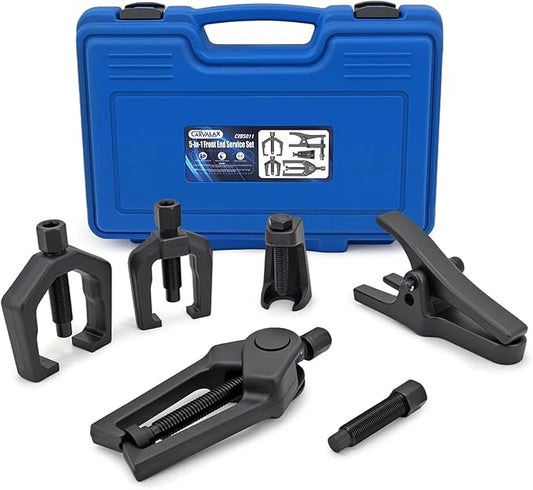 CARVALAX 5-in-1 Ball Joint Separator, Front End Service Tool Kit for Tie Rob Removal, Pitman Arm Puller, Cars SUVs Pickup Trucks Automotive Tools w/Storage Case (Black Oxidized)