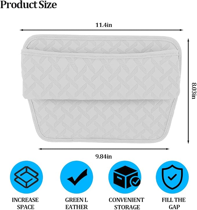 Car Seat Gap Filler Organizer, Leather Console Side Gap Filler Storage Box for Storing Phones Keys, No-Drop Automotive Seat Crevice Blocker Organizer, Universal for Truck SUV Sedan (White)