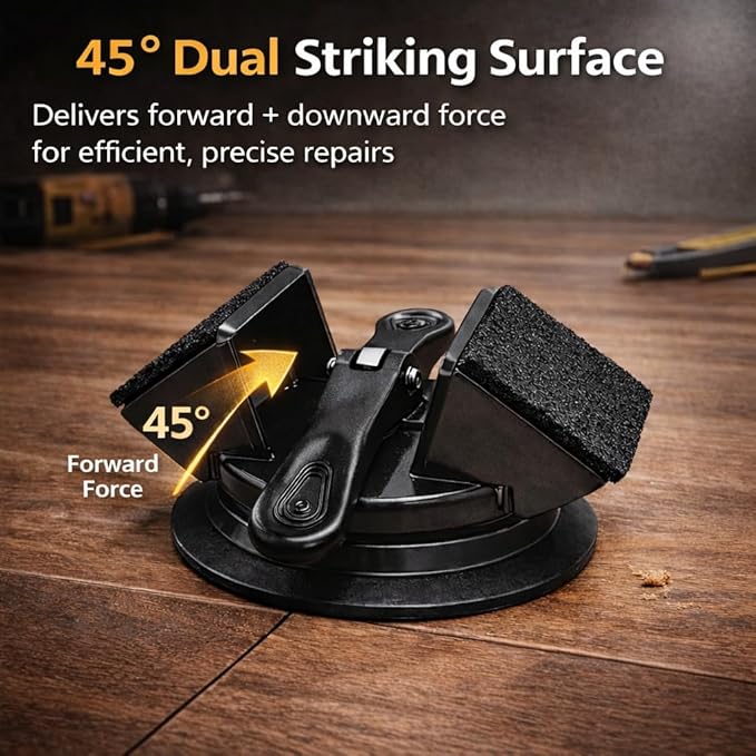 Floor Gap Fixer Tool, Heavy Duty Suction Cup Floor Gap Repair Tool for Vinyl Plank Laminate Flooring, 45° Striking Surface Plank Grabber with Gap Cutter, 5 Adhesive Pads Included, Black