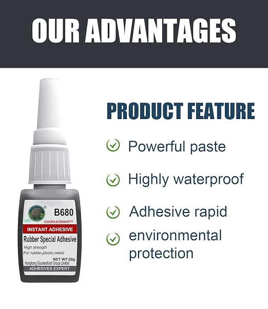 Rubber Glue B680,-30°C-110°CBlack Adhesive for bonding Shoes, Boots, Belt,Tire,Leather & Rubber - Sets in 10 Seconds.