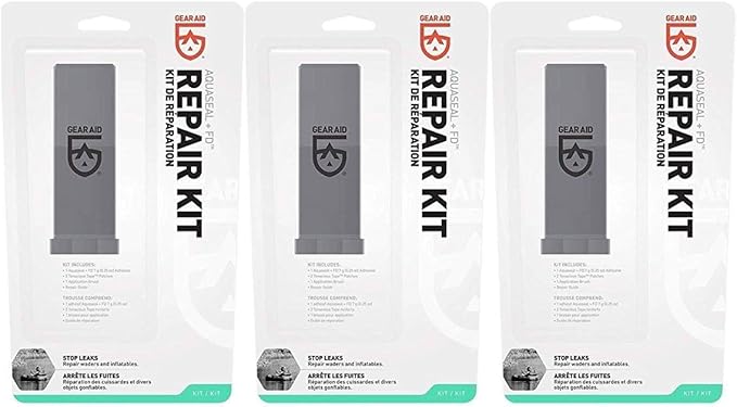 GEAR AID Aquaseal Wader and Boot Repair Kit – Waterproof Adhesive and Patch Kit for Fixing Holes, Tears in Neoprene, Breathable Waders and Outdoor Gear with Aquaseal FD and Tenacious Tape, 3 Pack