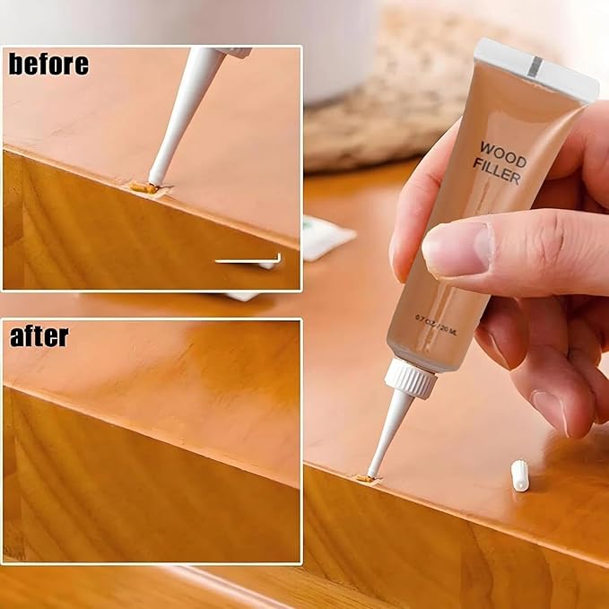 Light Wood Furniture Repair Kit, 4-Color Wood Scratch Repair Filler for Tables, Floors, Cabinets – Professional Fix for Cracks, Chips & Discoloration
