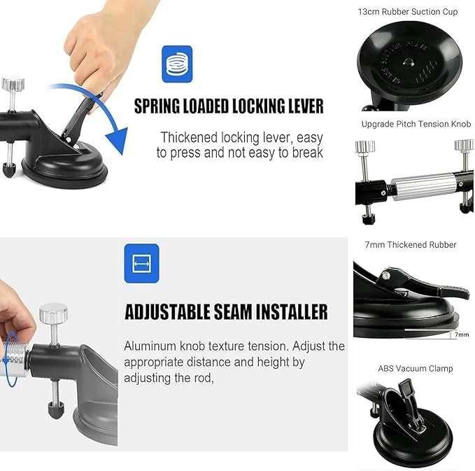 Laminate Floor Gap Fixer Tool - Professional Countertop Alignment Clamps with Adjustable Vacuum Suction - Seam Setter & Gap Repair Tool for Granite, Marble, Stone Slab & Glass (Black)