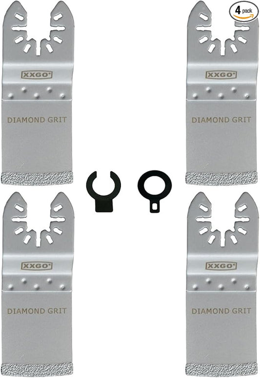 XXGO 4 Pcs Oscillating Multi Tool Diamond Blades for Grout Removal Oscillating Tool Flush Cutting Tile Masonry Diamond Blades Compatible with Bosch Dremel Fein Makita Milwaukee Ridgid Ryobi XG3304D