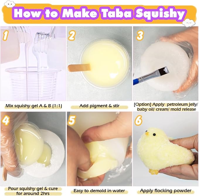Taba Squishy Maker Big Chick Silicone Mold+Gel+Kits Fufu Squish Making Pack