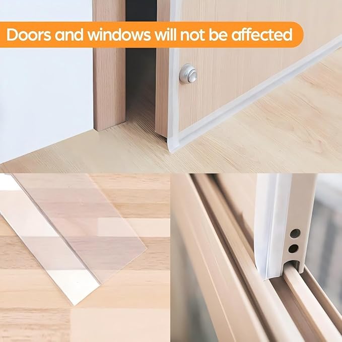 49.2 Ft Weather Stripping Door Seal Strip Tape,Silicone Door Draft Stopper,Self Adhesive Shower Door Bottom Seal, Door Insulation Strip for Door Frame Windows and Glass Gaps (Transparent, 35mm)