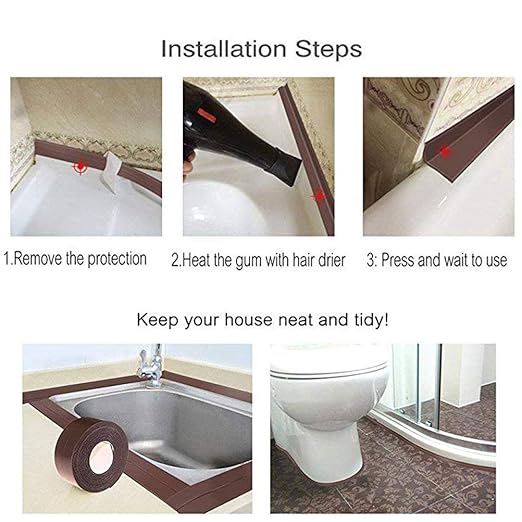 2 Pack Caulk Strip Sealing Strip PE Self Adhesive Waterproof Tape for Bathtub Bathroom Shower Toilet Kitchen and Wall Sealing 11 Ft Length (Brown Tape)