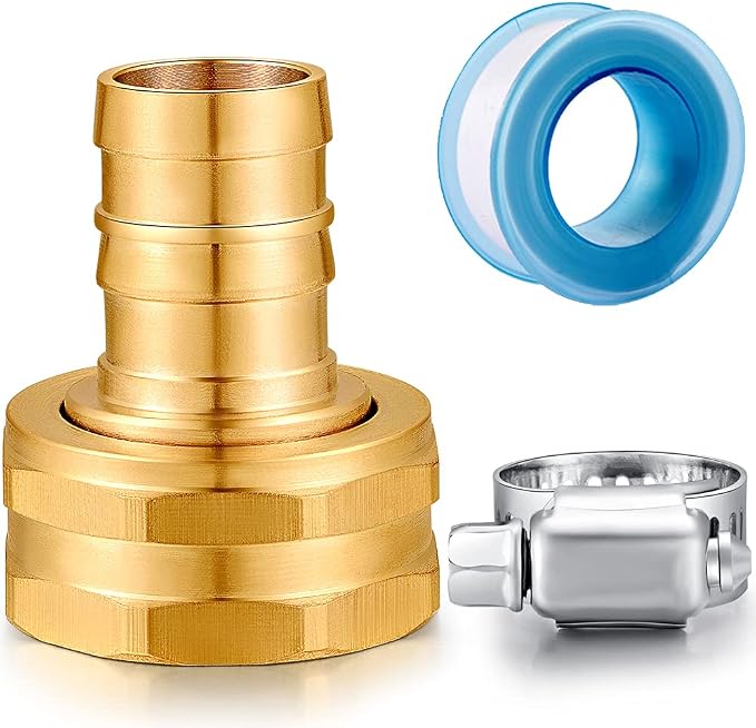 Solid Brass Garden Hose Repair kit Connector with Clamps 5/8" Barb x 3/4" Female,Fit for Garden Hose Fitting,Male and Female Hose Fittings