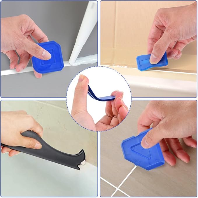 Silicone Caulking Tool, 3 in 1 Caulking Remover Glazing Compound Finishing Tool with 5 Replacement Silicone Scraper Pads, Grout Scraper Kit for Bathroom, Kitchen, Floor, Window, Sink Joint