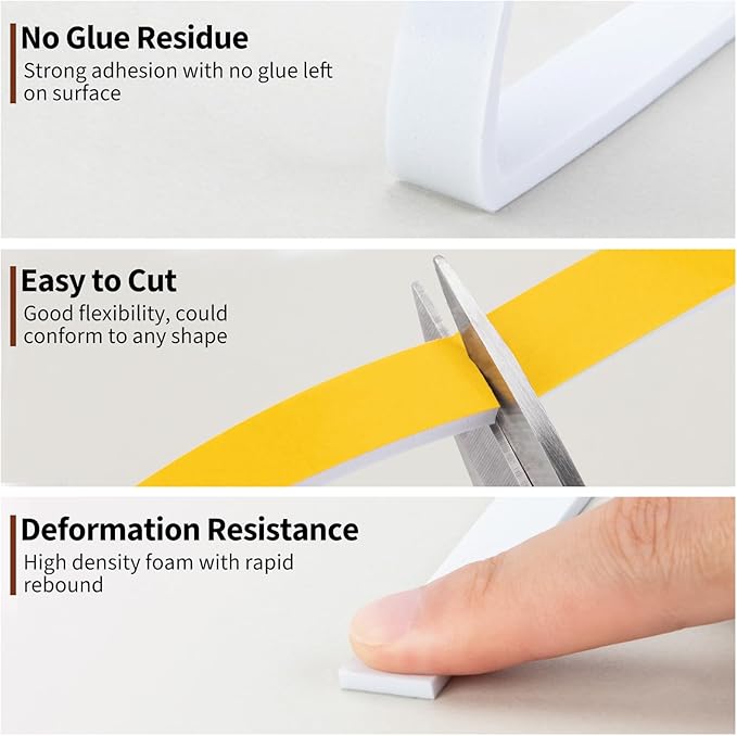 Yotache Weather Stripping Door Seal Strip White 3/8" x1/8", Foam Insulation Tape Gasket for Door Frame and Windows, 26Ft Length