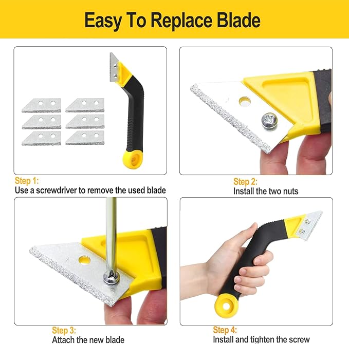 Grout Removal Tool, Angled Design Grout Hand Saw, Tile Grout Saw with 6 Pieces Extra Replacement Blades for Tile Cleaning